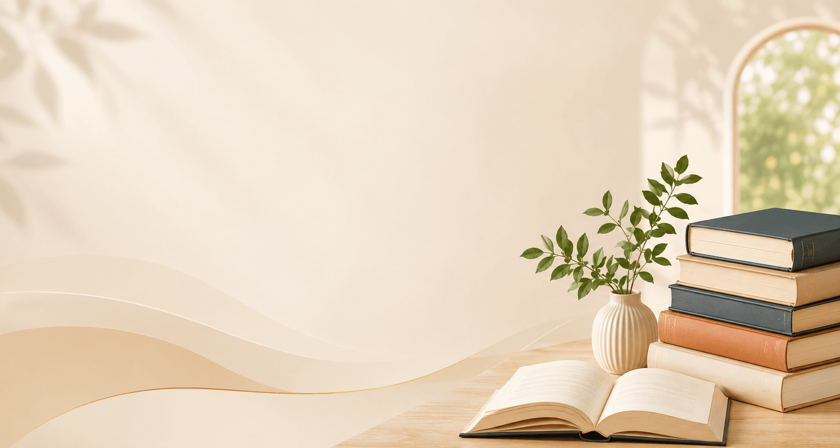 Stack of books with a small plant